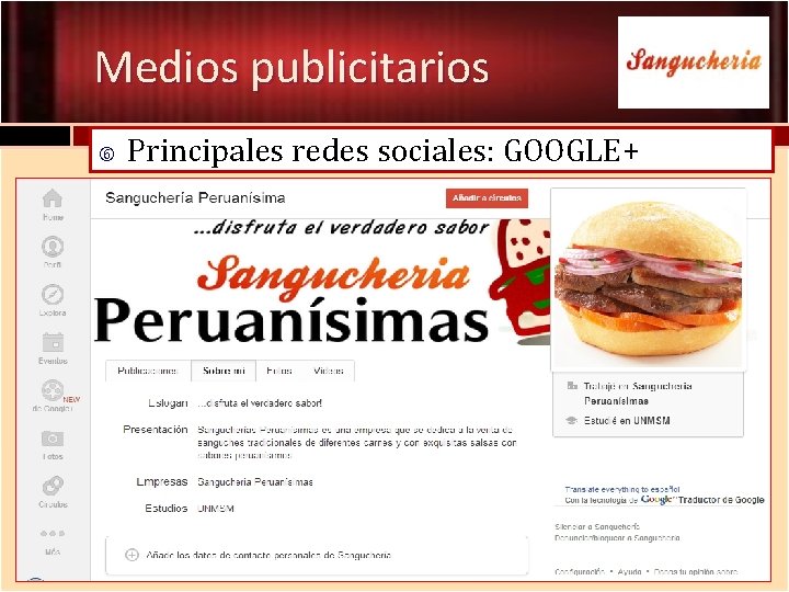 Medios publicitarios Principales redes sociales: GOOGLE+ 