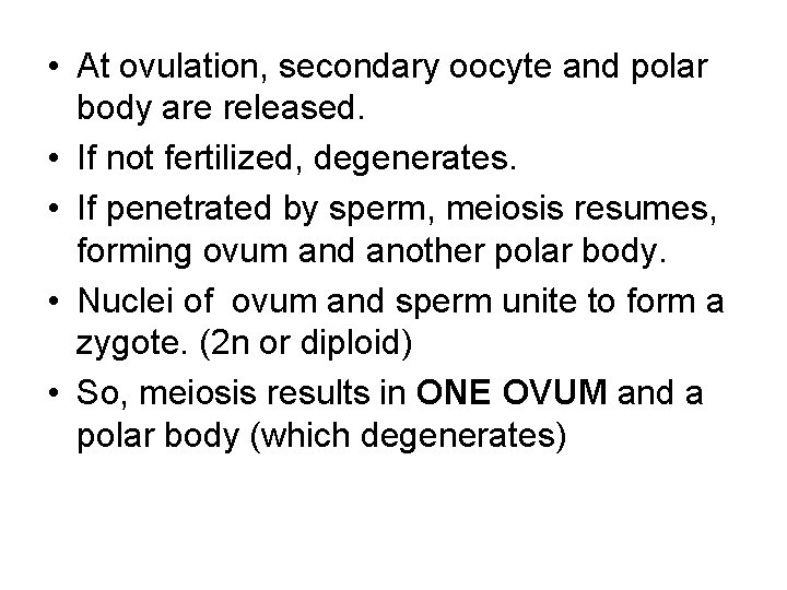 • At ovulation, secondary oocyte and polar body are released. • If not • At ovulation, secondary oocyte and polar body are released. • If not