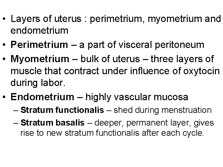 • Layers of uterus : perimetrium, myometrium and endometrium • Perimetrium – a • Layers of uterus : perimetrium, myometrium and endometrium • Perimetrium – a