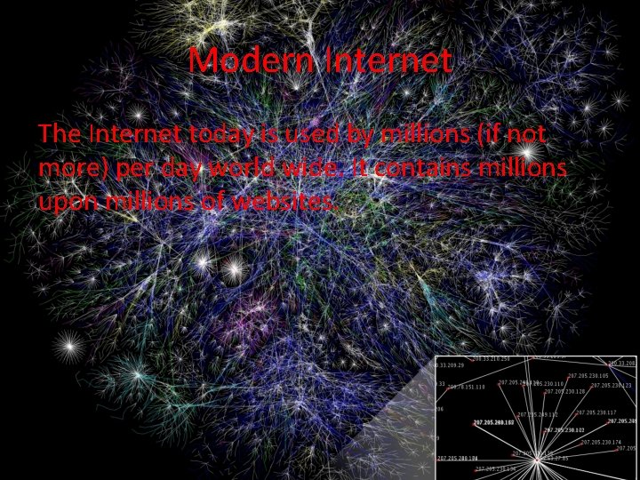 Modern Internet The Internet today is used by millions (if not more) per day