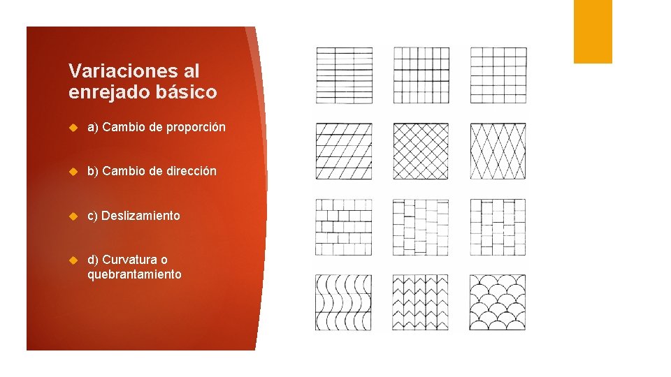 Variaciones al enrejado básico a) Cambio de proporción b) Cambio de dirección c) Deslizamiento