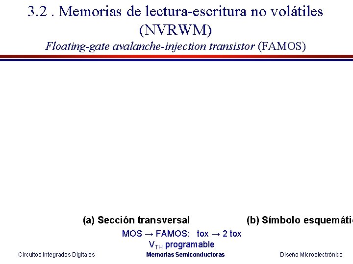 3. 2. Memorias de lectura-escritura no volátiles (NVRWM) Floating-gate avalanche-injection transistor (FAMOS) (a) Sección