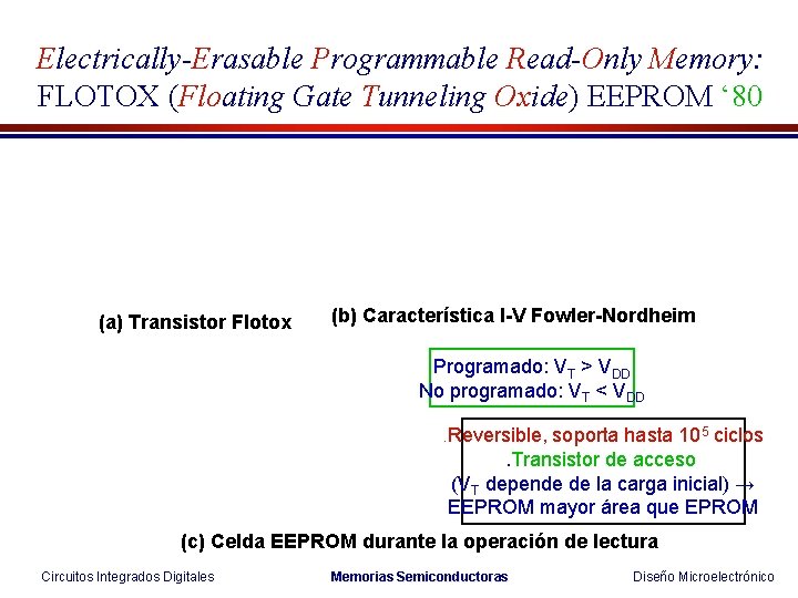 Electrically-Erasable Programmable Read-Only Memory: FLOTOX (Floating Gate Tunneling Oxide) EEPROM ‘ 80 (a) Transistor