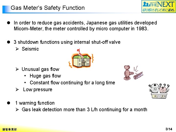 Gas Meter’s Safety Function l In order to reduce gas accidents, Japanese gas utilities