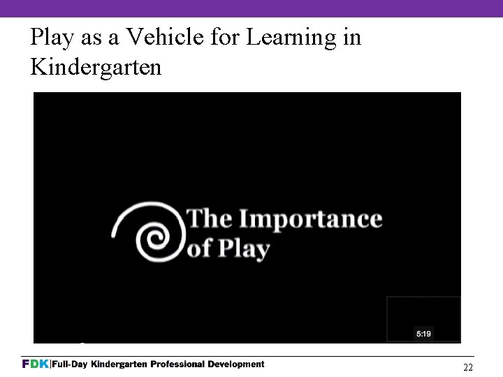 Play as a Vehicle for Learning in Kindergarten 22 