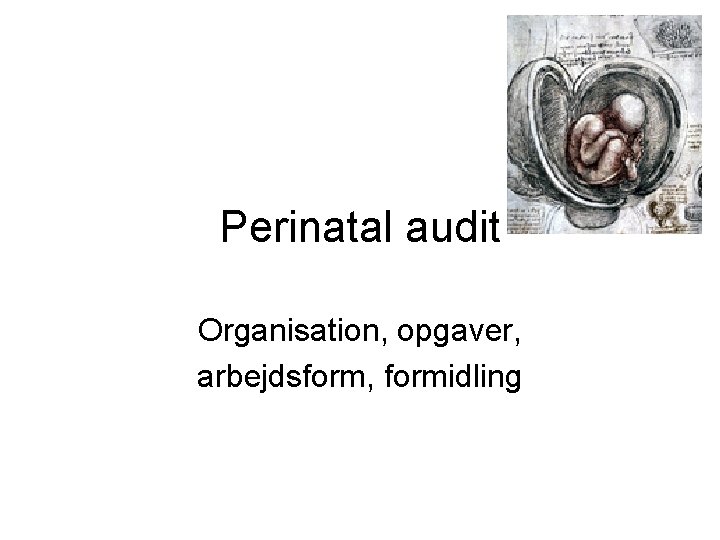 Perinatal audit Organisation, opgaver, arbejdsform, formidling 