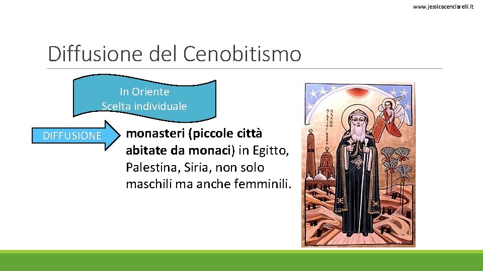 www. jessicacenciarelli. it Diffusione del Cenobitismo In Oriente Scelta individuale DIFFUSIONE monasteri (piccole città www. jessicacenciarelli. it Diffusione del Cenobitismo In Oriente Scelta individuale DIFFUSIONE monasteri (piccole città