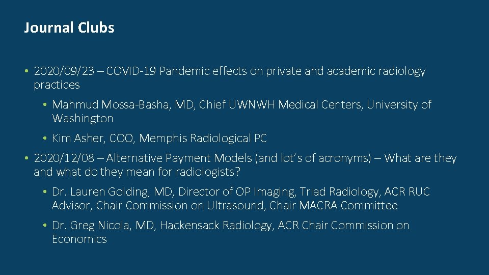 Journal Clubs • 2020/09/23 – COVID-19 Pandemic effects on private and academic radiology practices
