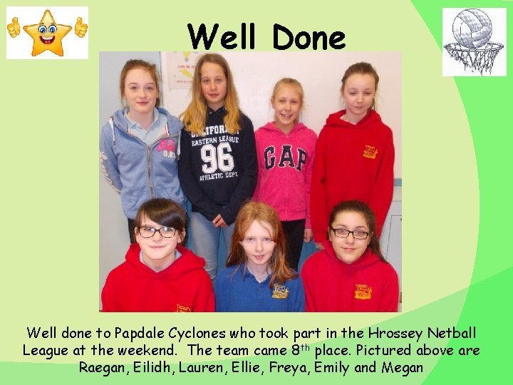 Well Done Well done to Papdale Cyclones who took part in the Hrossey Netball