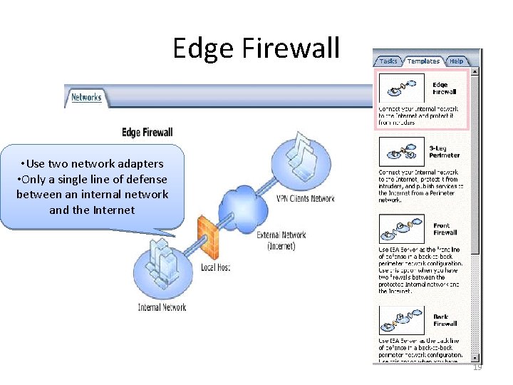 Edge Firewall • Use two network adapters • Only a single line of defense