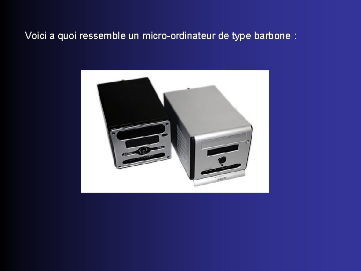 Voici a quoi ressemble un micro-ordinateur de type barbone : 