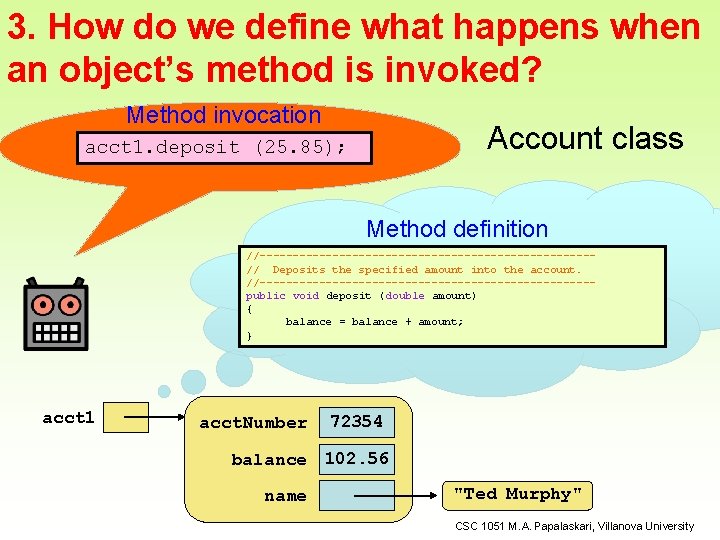 3. How do we define what happens when an object’s method is invoked? Method
