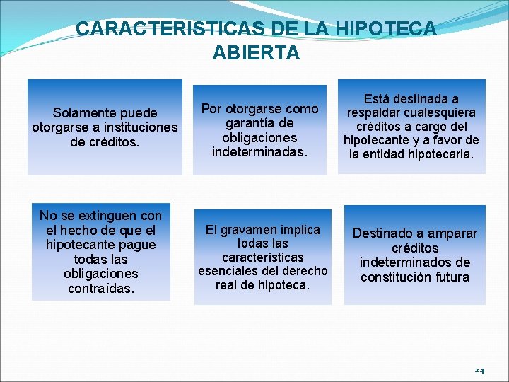 CARACTERISTICAS DE LA HIPOTECA ABIERTA Solamente puede otorgarse a instituciones de créditos. No se