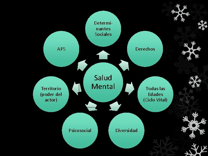 Determinantes Sociales APS Derechos Salud Mental Territorio (poder del actor) Psicosocial Todas las Edades