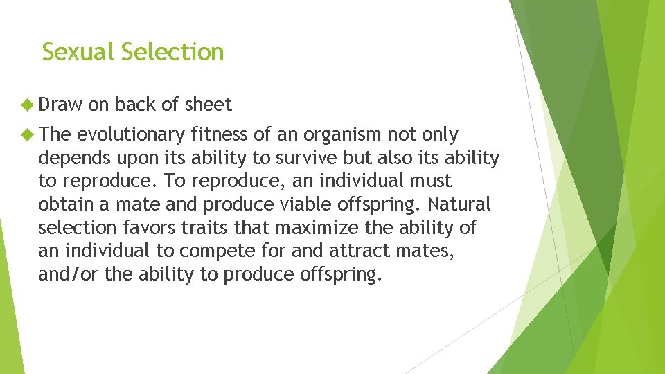 Sexual Selection Draw The on back of sheet evolutionary fitness of an organism not