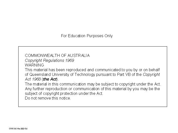 For Education Purposes Only COMMONWEALTH OF AUSTRALIA Copyright Regulations 1969 WARNING This material has