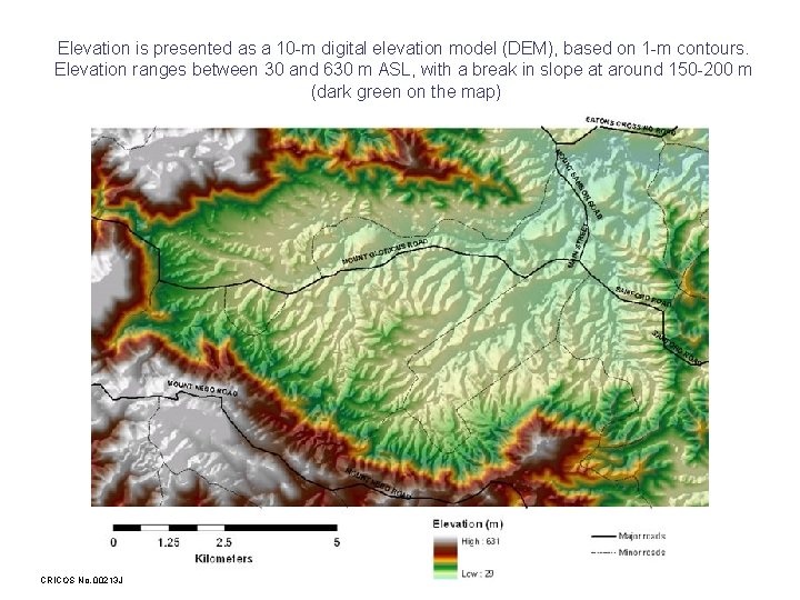 Elevation is presented as a 10 -m digital elevation model (DEM), based on 1