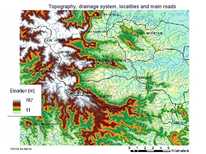 Topography, drainage system, localities and main roads CRICOS No. 00213 J 