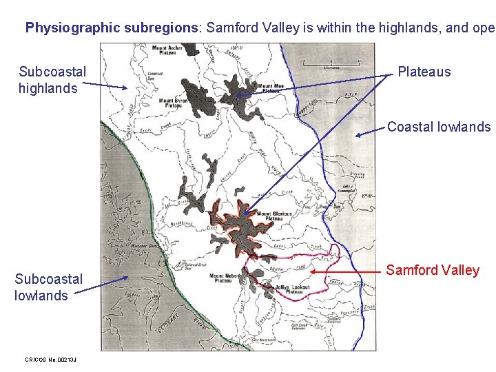 Physiographic subregions: Samford Valley is within the highlands, and open Subcoastal highlands Plateaus Coastal