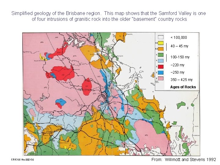 Simplified geology of the Brisbane region. This map shows that the Samford Valley is