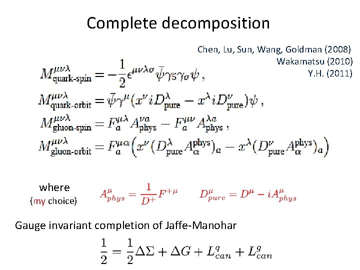 Complete decomposition Chen, Lu, Sun, Wang, Goldman (2008) Wakamatsu (2010) Y. H. (2011) where