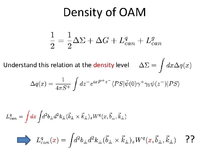 Density of OAM Understand this relation at the density level ? ? 