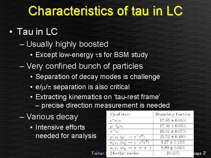 Characteristics of tau in LC • Tau in LC – Usually highly boosted •