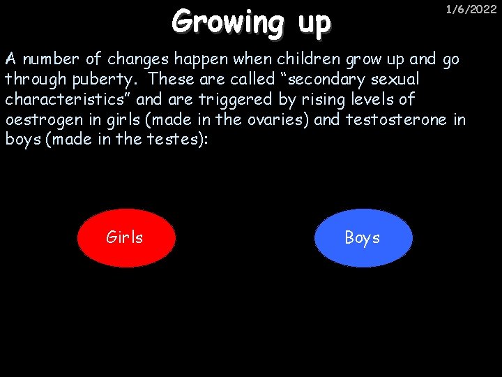 Growing up 1/6/2022 A number of changes happen when children grow up and go