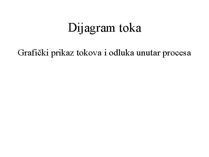 Dijagram toka Grafički prikaz tokova i odluka unutar procesa Dijagram toka Grafički prikaz tokova i odluka unutar procesa