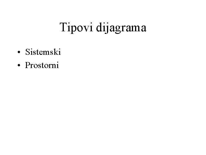 Tipovi dijagrama • Sistemski • Prostorni Tipovi dijagrama • Sistemski • Prostorni
