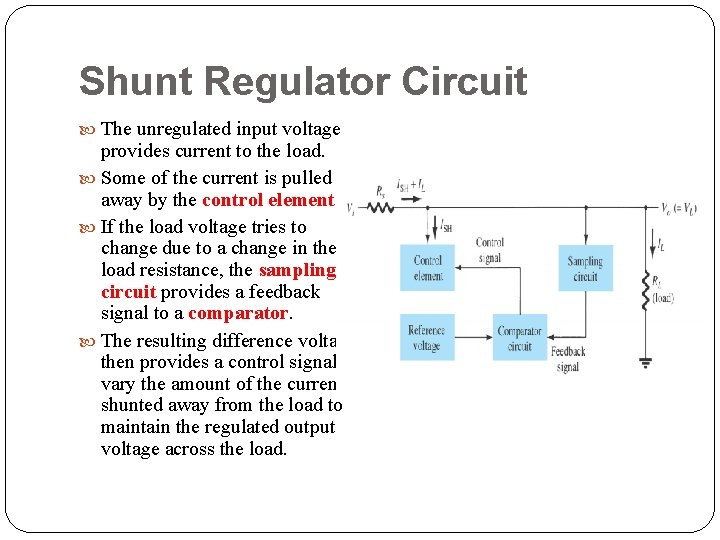 Shunt Regulator Circuit The unregulated input voltage provides current to the load. Some of
