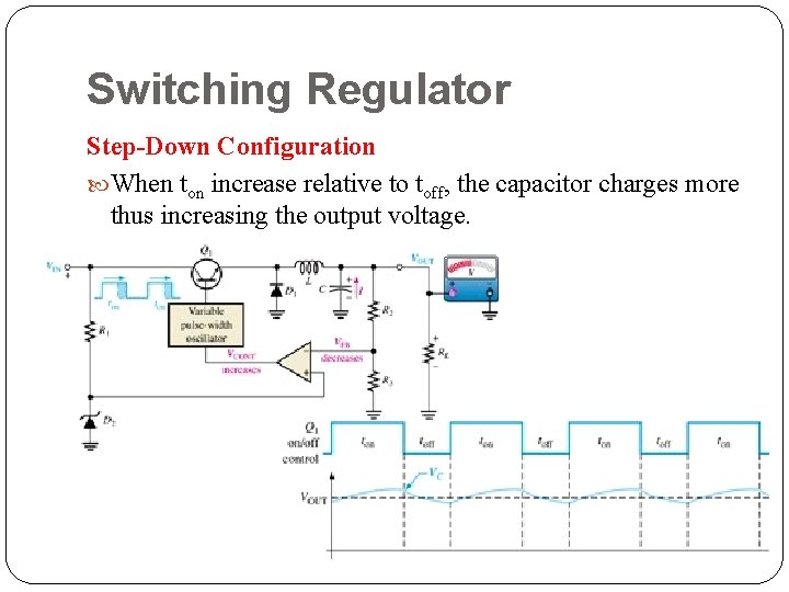 Switching Regulator Step-Down Configuration When ton increase relative to toff, the capacitor charges more