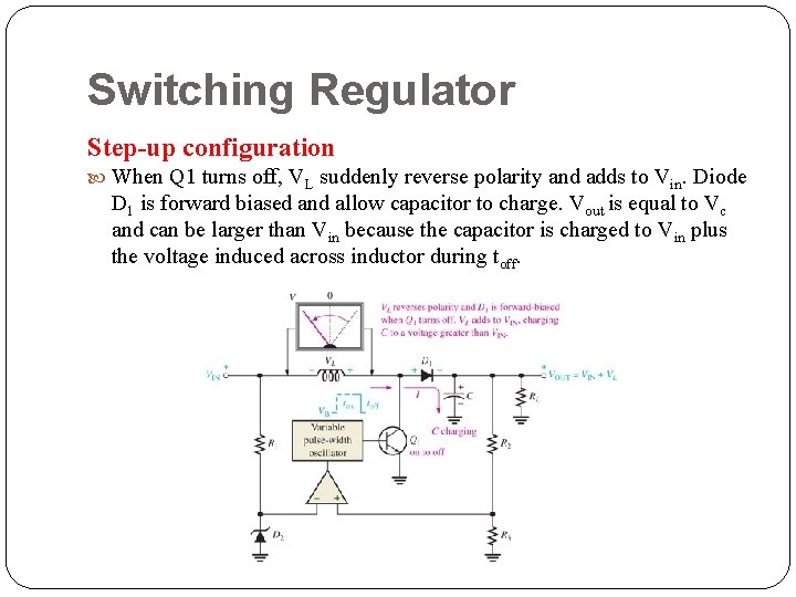 Switching Regulator Step-up configuration When Q 1 turns off, VL suddenly reverse polarity and