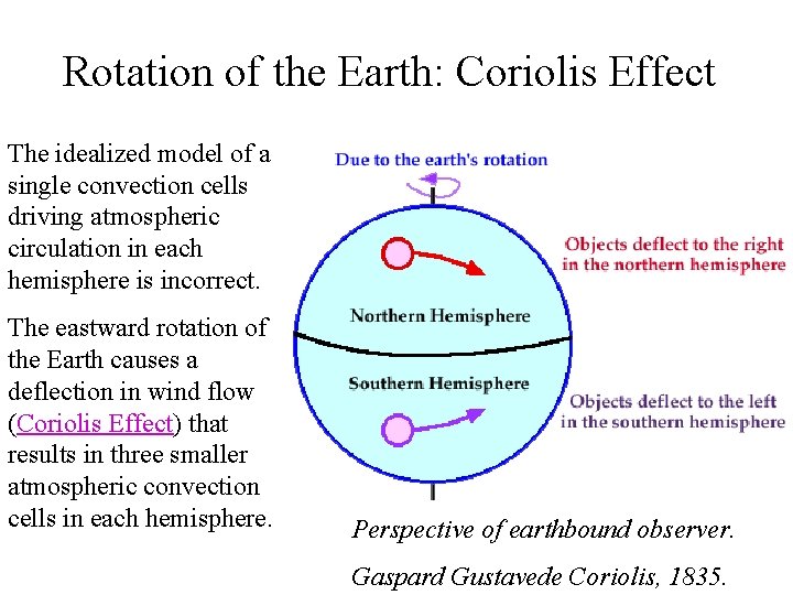 Rotation of the Earth: Coriolis Effect The idealized model of a single convection cells