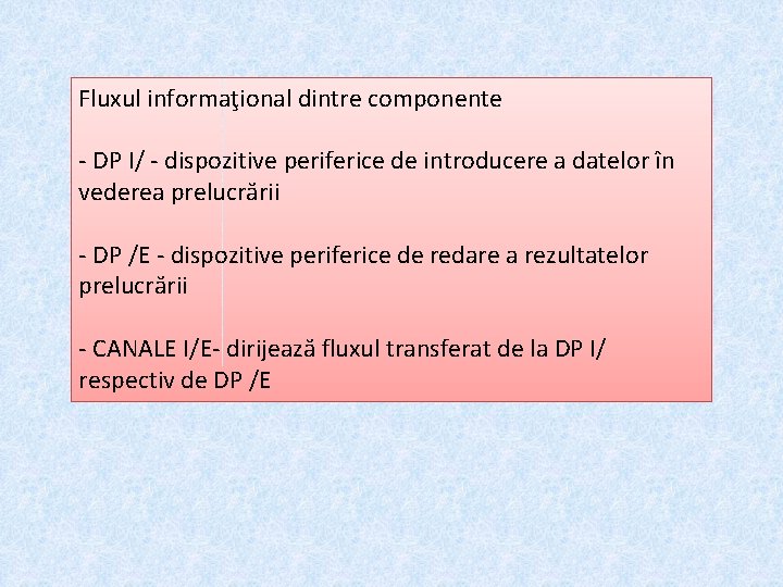 Fluxul informaţional dintre componente - DP I/ - dispozitive periferice de introducere a datelor