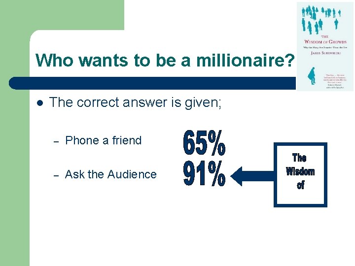 Who wants to be a millionaire? l The correct answer is given; – Phone