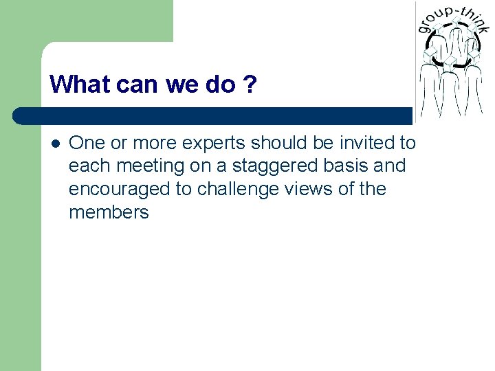 What can we do ? l One or more experts should be invited to