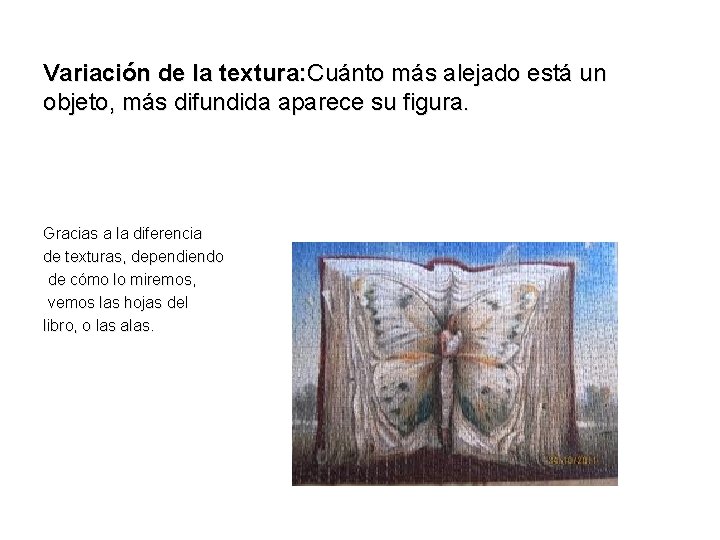 Variación de la textura: Cuánto más alejado está un objeto, más difundida aparece su