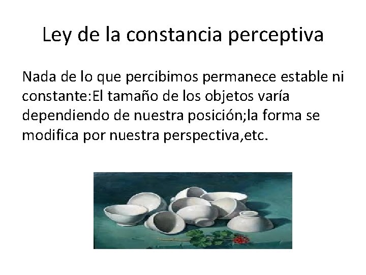 Ley de la constancia perceptiva Nada de lo que percibimos permanece estable ni constante: