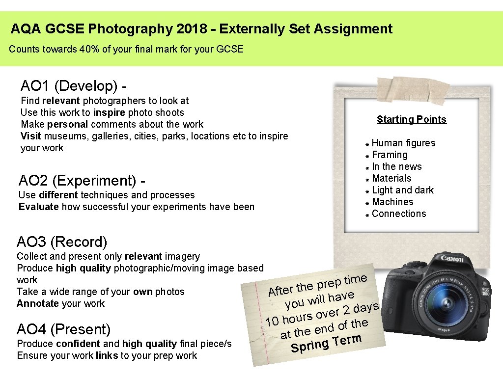 AQA GCSE Photography 2018 - Externally Set Assignment Counts towards 40% of your final
