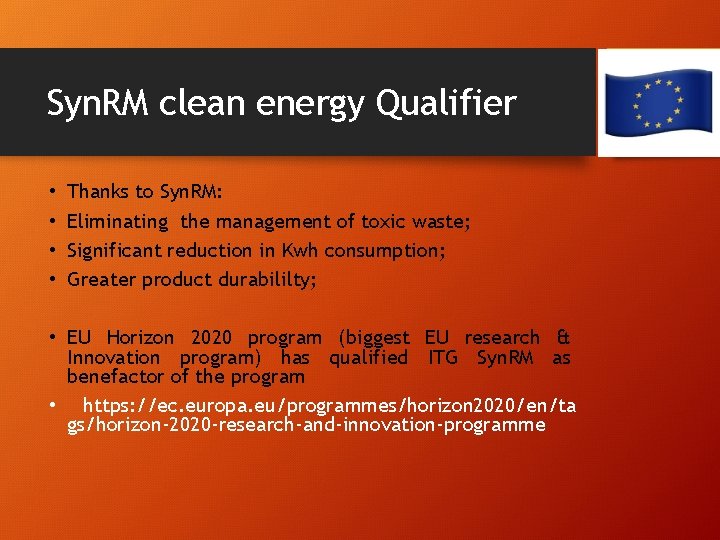 Syn. RM clean energy Qualifier • • Thanks to Syn. RM: Eliminating the management