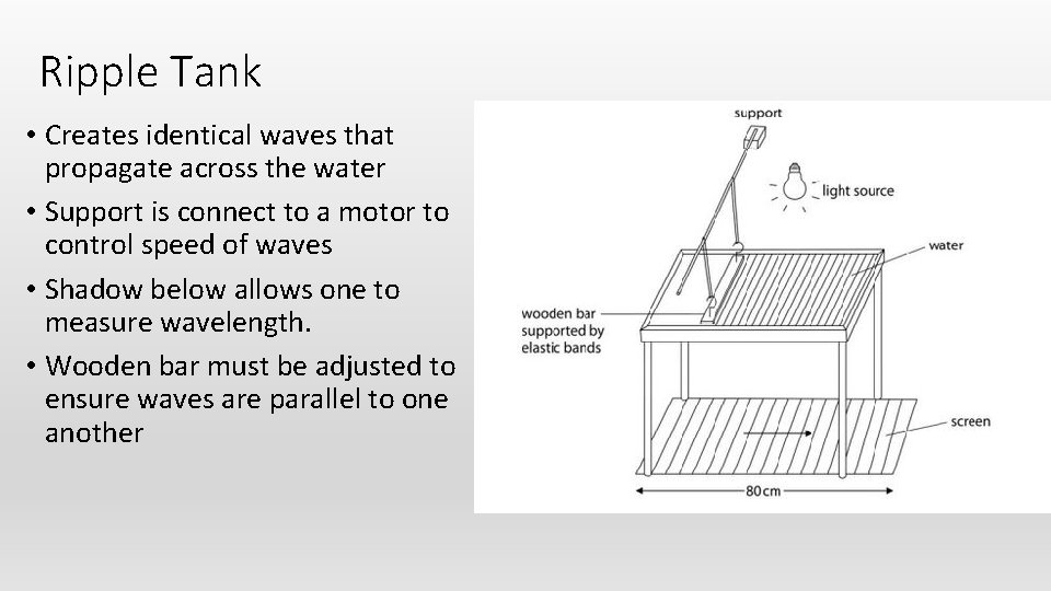 Ripple Tank • Creates identical waves that propagate across the water • Support is