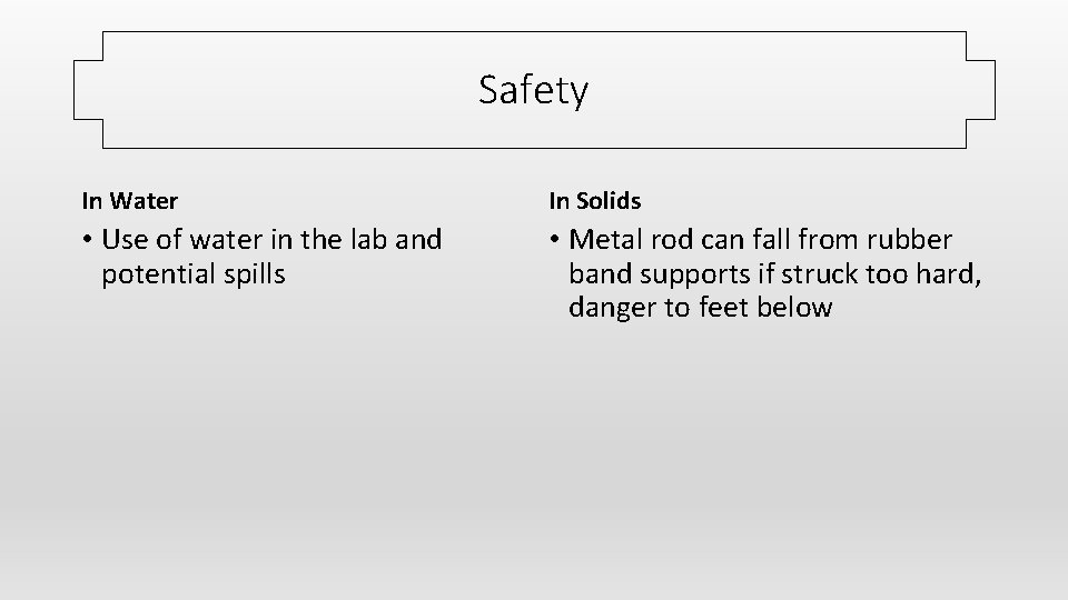Safety In Water In Solids • Use of water in the lab and potential