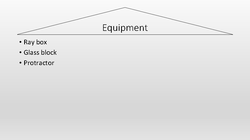 Equipment • Ray box • Glass block • Protractor 