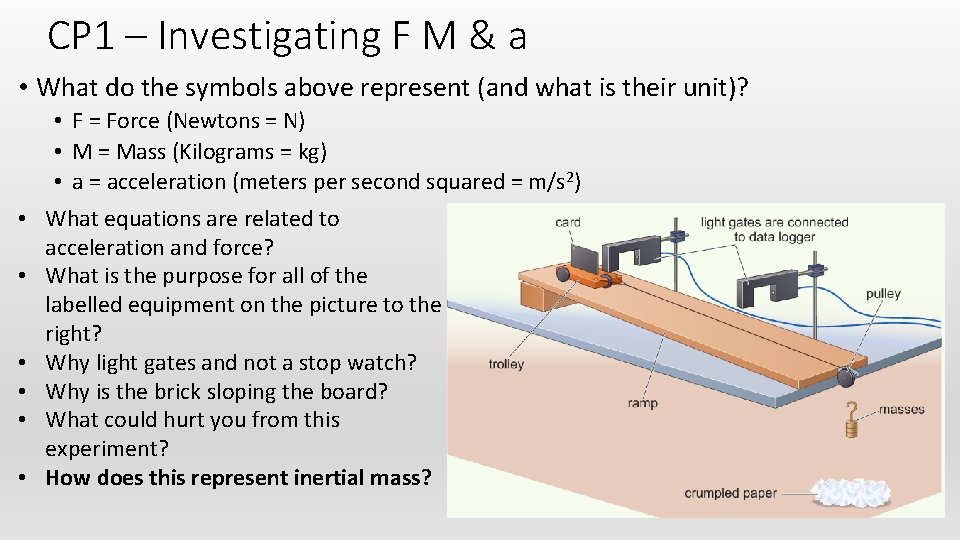 CP 1 – Investigating F M & a • What do the symbols above