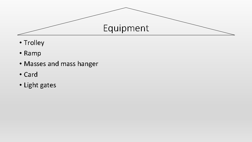 Equipment • Trolley • Ramp • Masses and mass hanger • Card • Light