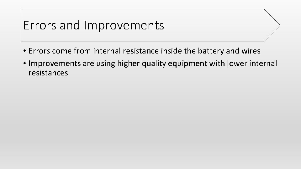 Errors and Improvements • Errors come from internal resistance inside the battery and wires