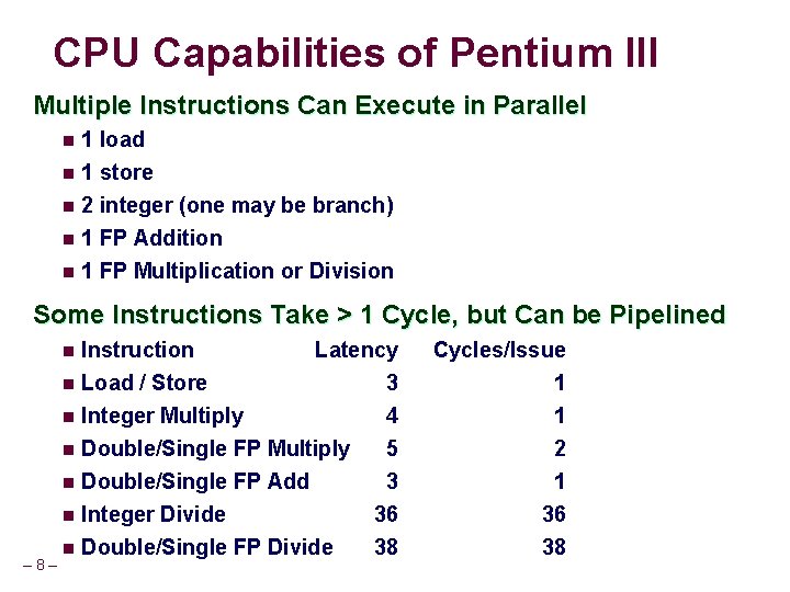 CPU Capabilities of Pentium III Multiple Instructions Can Execute in Parallel n 1 load