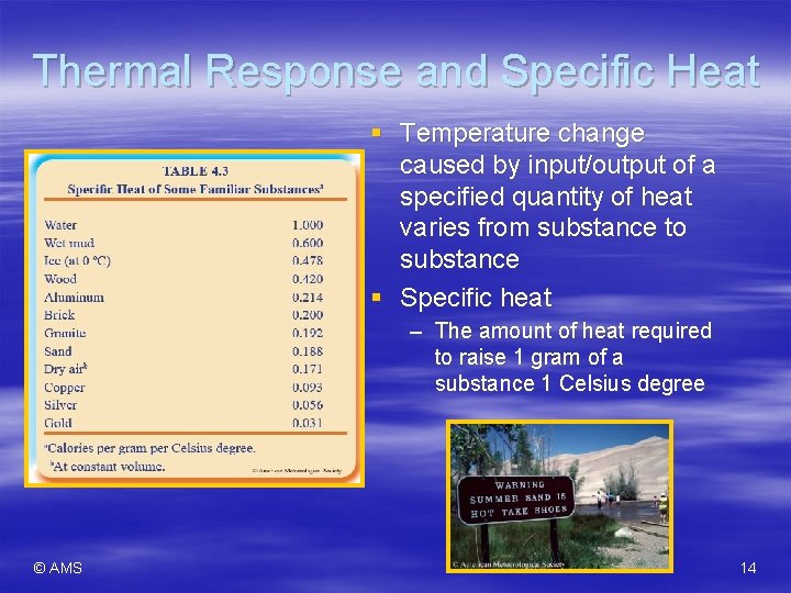 Thermal Response and Specific Heat § Temperature change caused by input/output of a specified