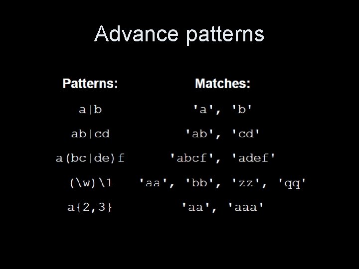 Advance patterns 